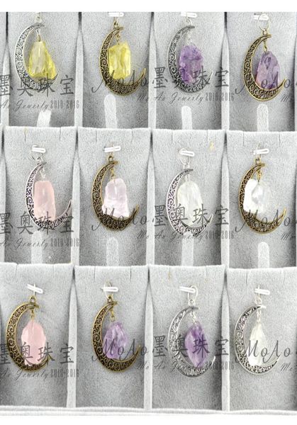 

natural stone crystal necklace starry sky time gem pendant irregular moon vintage beautifully pendant moon necklace quartz crystal9341651, Silver