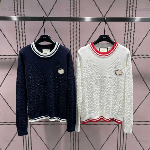 

designer clothes women sweater fashion round neck pullover  fits all wave pattern hollowed out design knit july19, White