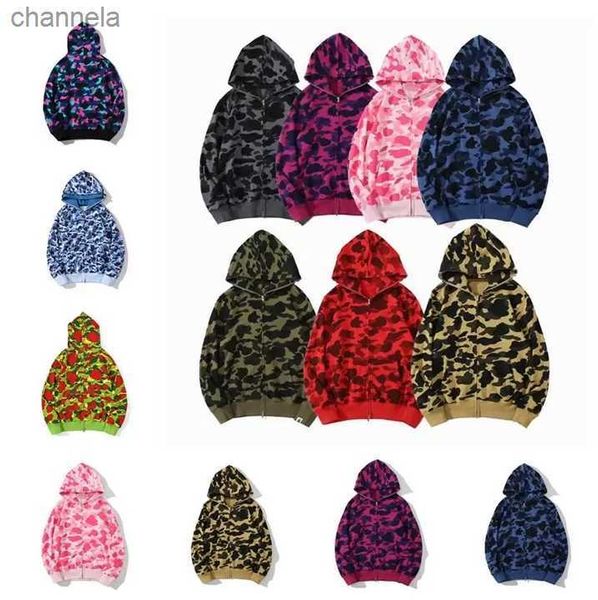 

men's hoodies sweatshirts brand designer women popular shark pattern sportwear camouflage zip up tech fleece mens jacket size s-xxxl t2, Black