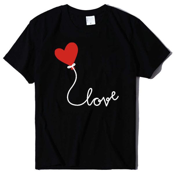 

new men's and women's round neck loose love love balloon print summer short sleeve t-shirt, White