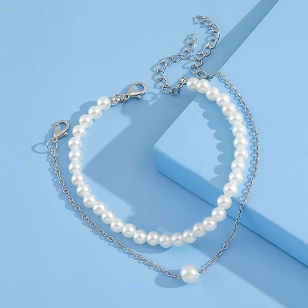 

fashion pearl anklet women ankle bracelet beach imitation barefoot sandal chain foot jewelry 230719, Red;blue