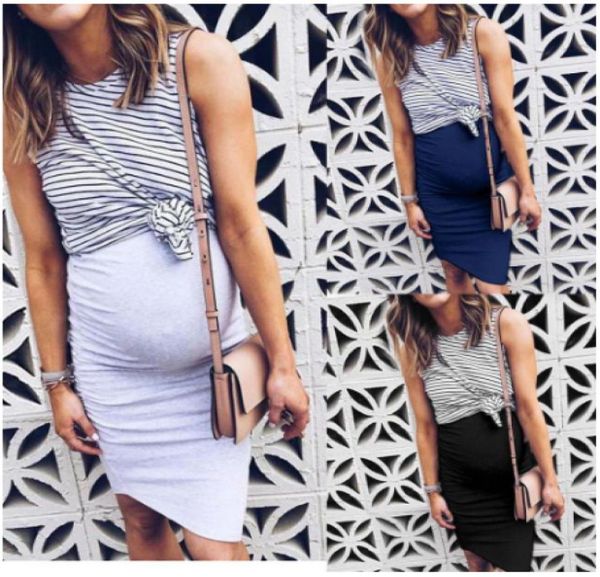 

maternity dresses women fake two piece pregnancy dress summer striped patchwork casual nursing breastfeeding7230106, White