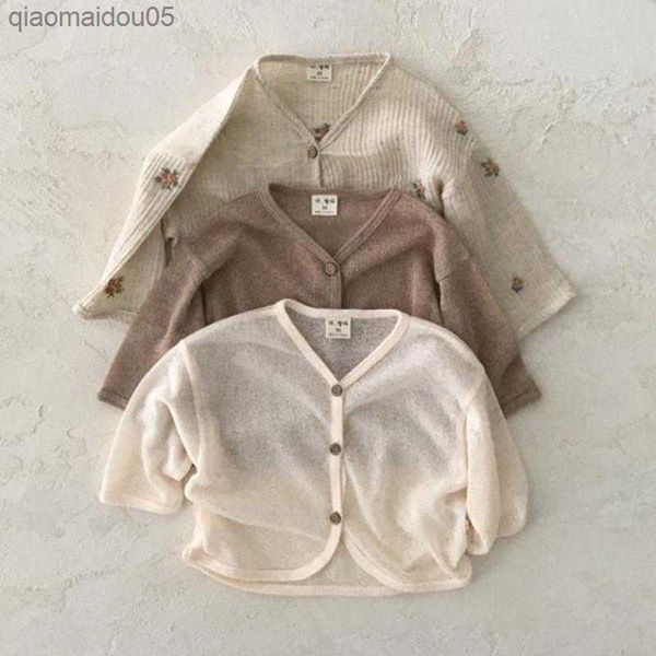 

spring summer new baby cotton cardigan thin children's loose solid color coat anti-mosquito boy clothing floral baby girl jacket l23071, Blue;gray