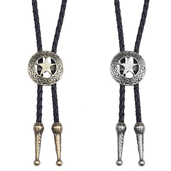 

bolo ties vintage star bolo tie for men necklace metal leather rope mens shirt collar bowtie neck ties cowboy jewelry accessories gifts hkd2, Red