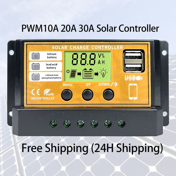 

display pwm solar battery protection intelligent panel regulator charge controller 10a-30a auto 12v 24v dual usb