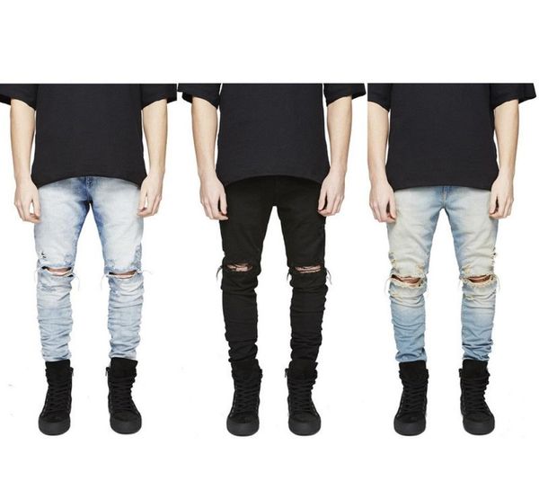 

men histreet slim fit ripped jeans mens distressed denim joggers knee holes washed destroyed jeans1423579, Blue