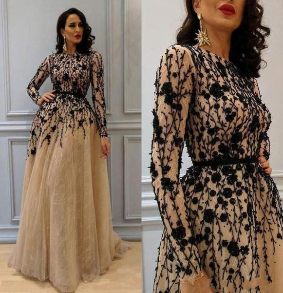 

gorgeous beading prom dress with long sleeves lace crew neckline evening elegant maxi plus size formal wear4603524, Black