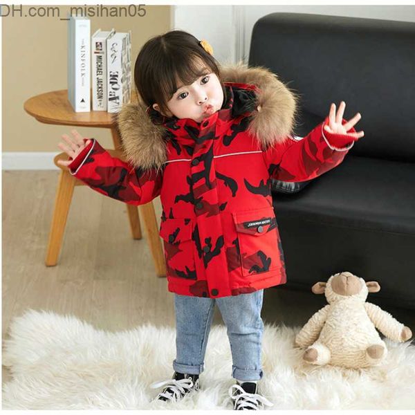 

down coat -30 degree children's winter white duck down jacket suitable for girls' clothing parka boy camouflage jacket ski suit th, Blue;gray
