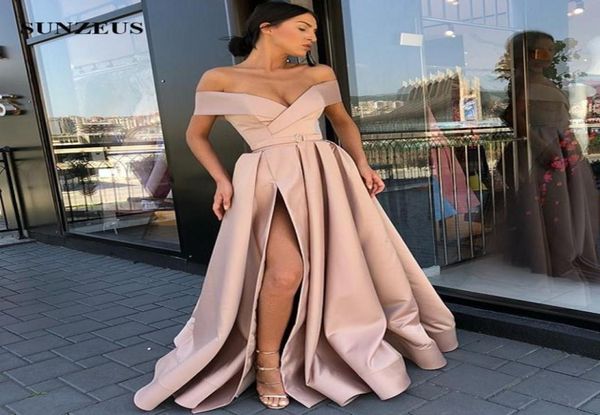 

off the shoulder floor length long champagne evening dresses 2019 women simple satin formal dress side slit party gowns vestidos f8877283, Black;red