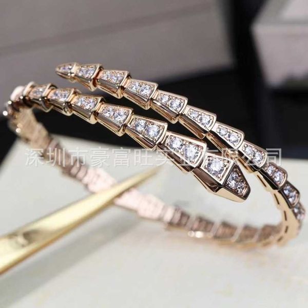 

v jinbao family bone full diamond spring women's thick gold plated fashion narrow version snake shaped open bracelet, Golden;silver