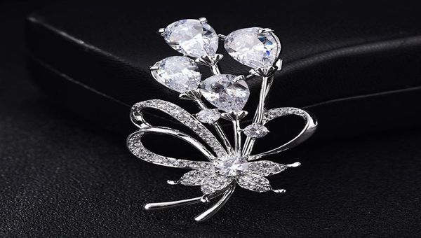 

luxury simple women039s sparkling rhinestone cz bouquet brooch wedding platinum plated party jewelry gifts4591969, Gray
