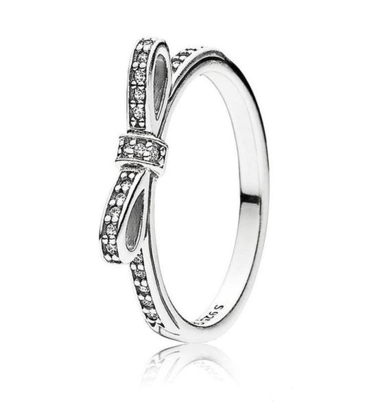 

girl 925 sterling silver sparkling bow ring set original box for grain women wedding cz diamond bowknot 18k rose gold rings9016009
