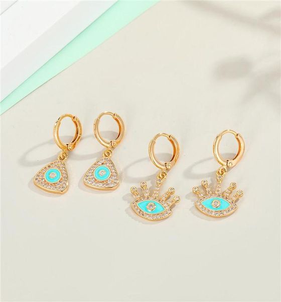 

metal zircon triangle turkish eye hoop earrings for female gift jewelry bohemian rhinestone eyelash eye small circle eearrings8308085, Golden;silver