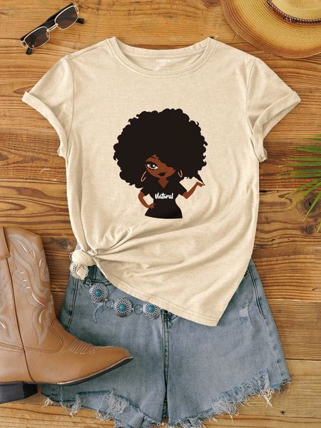 

new figure graphic tee round neck short sleeve t-shirt, White