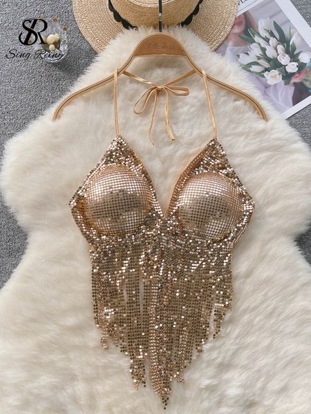 

camisoles tanks singreiny summer sequins camisole women halter sleeveless slim backless tank 2023 fashion y2k korean beach party 230719, Black;white