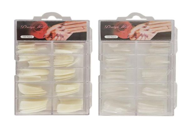 

whole natural acrylic nail tips french 100pcs with case manicure practice hand stencils fake nail salons false nails5903988, Red;gold