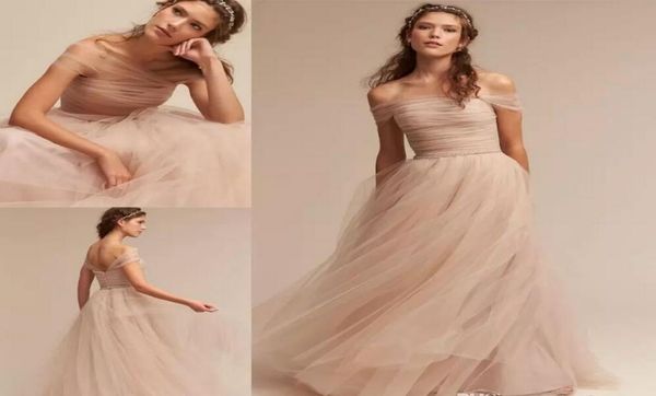 

bohemian 2020 simple nude tulle beach wedding dresses off the shoulder elegant boho garden bridal gowns custom vestidos de novia z7197786, White