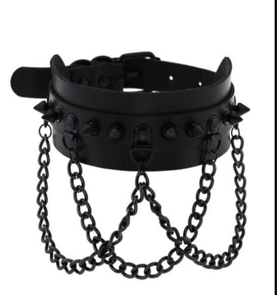

spike choker collar necklace metal chain fashion black leather chokers harajuku jewelry7004587, Silver