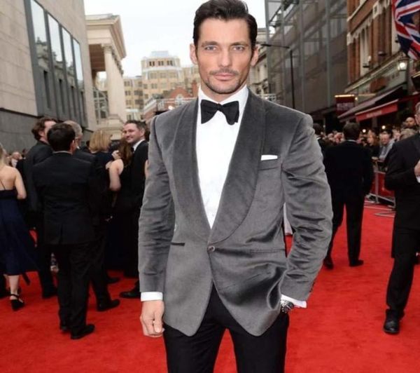 

velvet groom tuxedos grey men wedding tuxedos shawl lapel popular men business dinnerdarty jacket blazer suitjacketpantstie 15126561, Black;gray