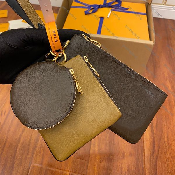 

leather coin purse trio pouch designer wallet key pouch with box m81293 m68756, Red;black