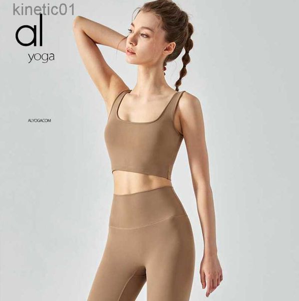 

desginer alo yoga bra new high strength sports bra gathers shockproof tank beautiful back fitness bra for women, White
