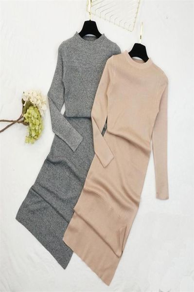 

autumn winter women sweater dress oneck knitted bodycon long sleeve dress warm elegant dress 2010081925121, Black;gray