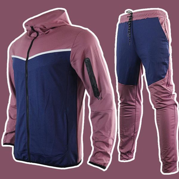 

men's tracksuits sweatpants sets men's clothing spring and autumn sportswear european size hooded trousers stitching clash colour, Gray