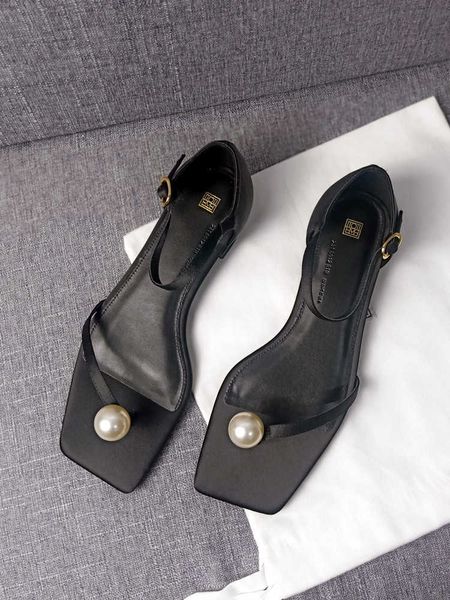 

toteme one line buckle low heel sandals ins french pearl muller shoes 2023 new