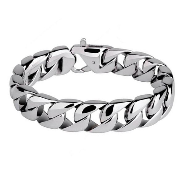 

men bracelets 316l stainless steel high polished cuban chain punk wristband bangle pulseras classic jewelry brace lace hip hop acc9265844, Golden;silver