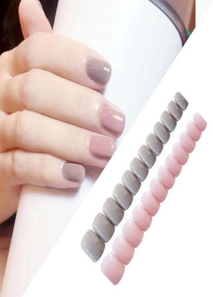 

24pcsset cute sweet light gray powder jumping square head solid color fake nails finished fingernails nail art false nails tips4936679, Red;gold
