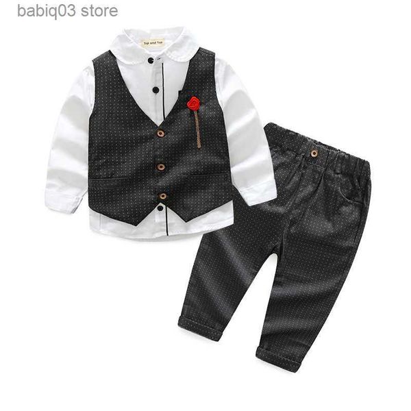 

clothing sets boys' dress spring and autumn fashion shirt vest gift chest flower suit pants three piece baby set t230720, White