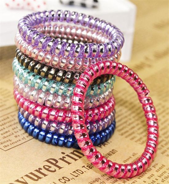

dhl ins 11colors telephone wire cord gum tie girls elastic hair band ring rope candy color bracelet stretchy scr3769284, Slivery;white