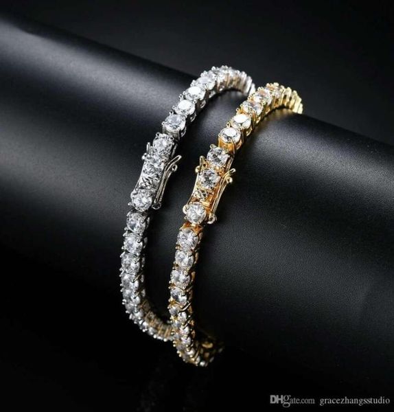 

hip hop tennis diamonds chain bracelets for men fashion copper zircons 7 8 inches golden silver jewelry9464052