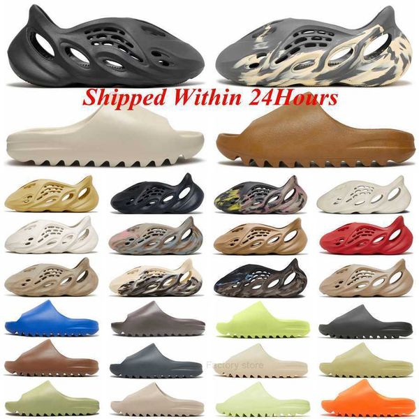 

designer sandals mens women foam runners slippers slides mineral blue mx cream clay ochre vermillion sliders onyx bone desert sand pure slip, Black