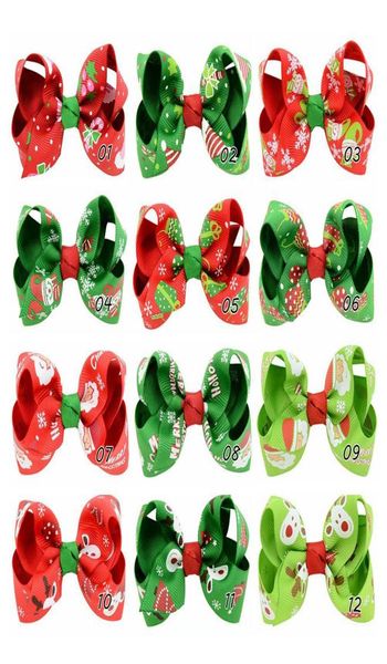

12pcs 3 inch christmas grosgrain ribbon beautiful bows with clip snow pinwheel hair clips hair pin accessories hd7562582993, Slivery;white