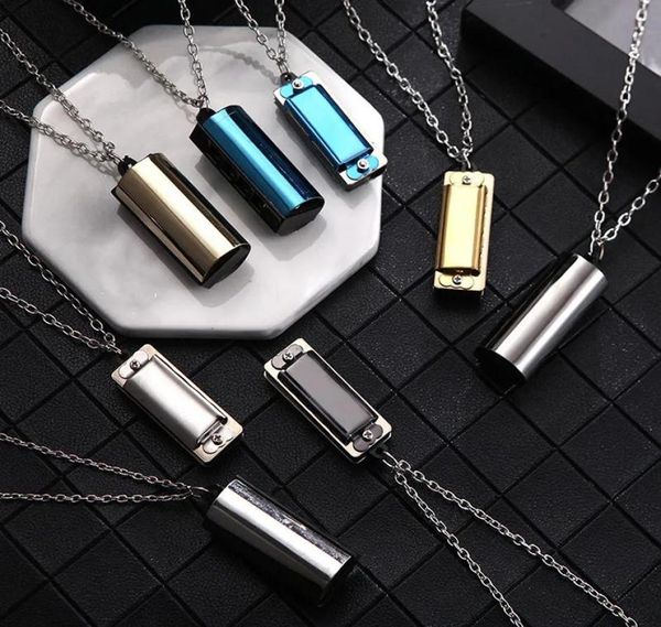 

pendant necklaces korean mini harmonica necklace vintage couple stainless steel jewelry accessories hip hop emo gift for boys and 9800767, Silver