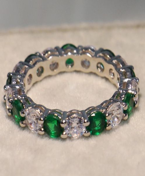 

whole sparkling brand new luxury jewelry 925 sterling silver round cut emerald zirconia popular women wedding band circle rin3453999, Slivery;golden