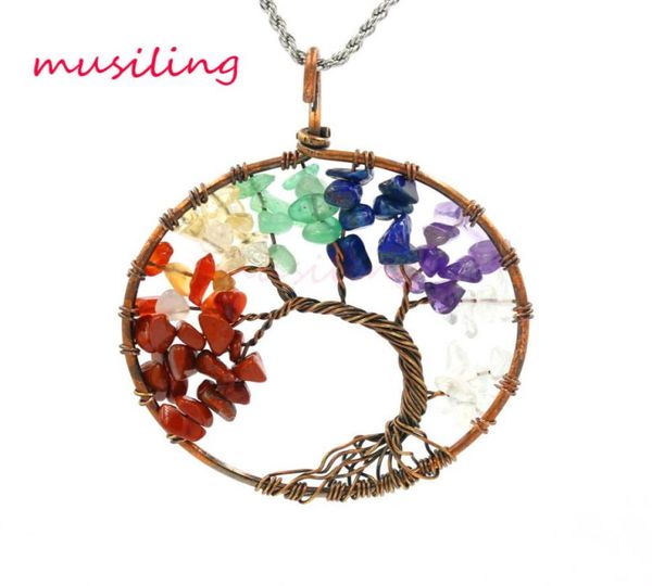 

life tree necklace pendants pendulum vintage copper plated natural stone crystal fashion clothing accessories charms women mens je2515648, Silver