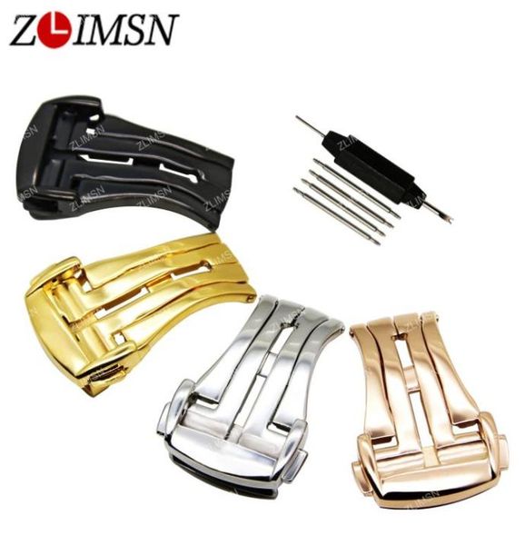 

selling for ome watch bands silver deployment clasp push button hidden clasp 16mm 18mm 20mm new ss strap buckles6178722, Black;brown