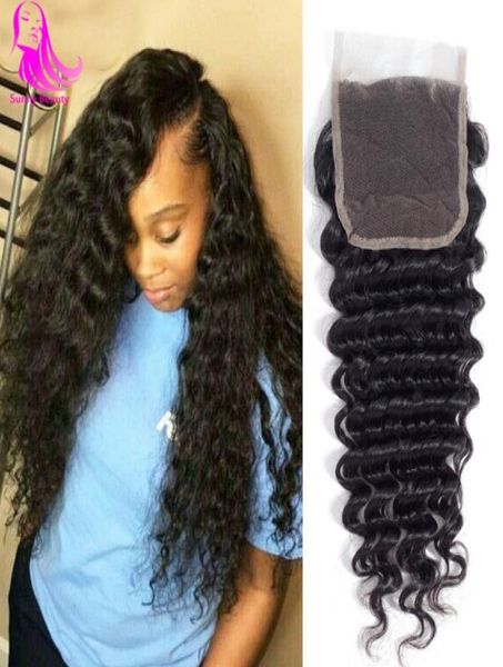 

deep wave closure brazilian peruvian malaysia indian deepwave swiss lace closures middle 3 part bleached knots front 130 den1768914, Black
