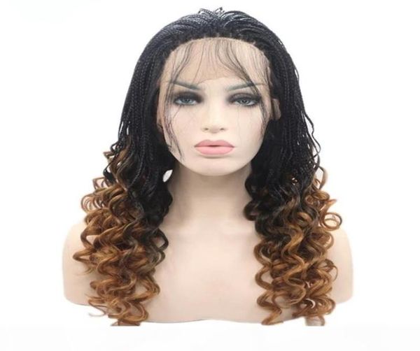 

ombre brown hair short curly braids wig 16quot africa women style box braid wig full synthetic lace front wigs with1301647, Black