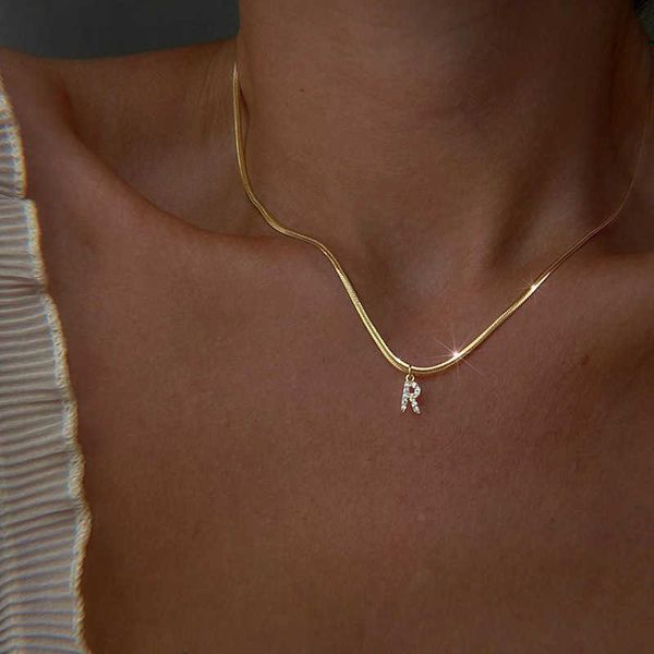 

ins style 26 a-z english alphabet initial letters pendant necklace choker cubic zircon letter charm snake chain necklaces collar jewelry acc, Black
