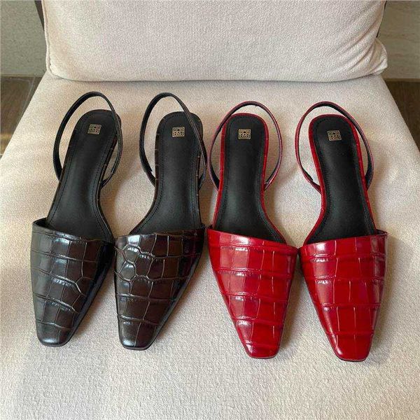 

toteme baotou sandals women's summer new square head kitten heel middle heel genuine leather back air style french muller shoes