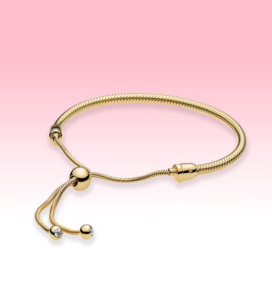 

yellow gold plated chain slider bracelet hand chain adjustable size for 925 silver charms bracelets with original box4169514, Golden;silver