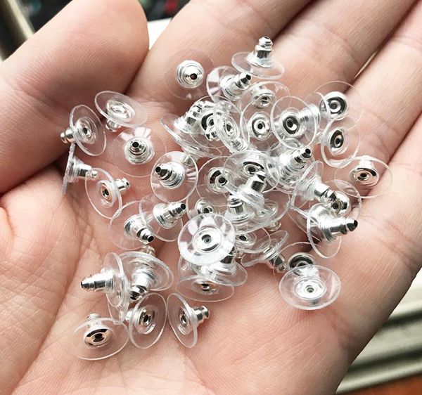 

500pcs diy craft accessories silicon stud earring back sers ear post nuts jewelry findings components gold and silver8473449, White