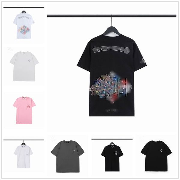 

2023 ch fashion heart mens t shirt designer classic chromes summer brand neck short sleeve sanskrit letter pullover t-shirt horseshoe cross, White;black