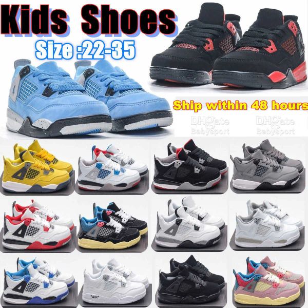 

2023 designer jumpman 4s 4 kids sneakers toddlers boys basketball shoes youth red thunder cool grey bred university blue white oreo military, Black