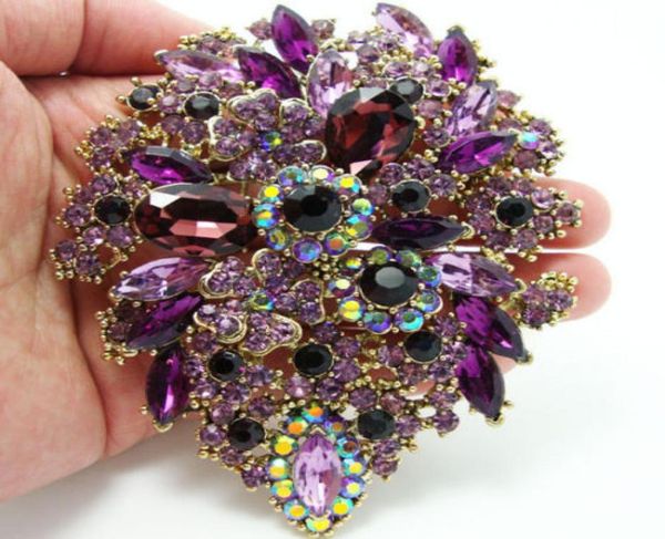 

394quot purple dual droplets flower group rhinestone crystal brooch pin pendant5968097, Gray