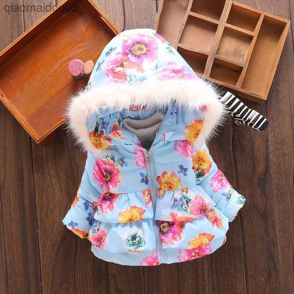 

newborn baby down jacket girls cotton printing coats faux fur hat hooded outerwear winter infant warm kids casual clothes 0-4 y l230712, Blue;gray