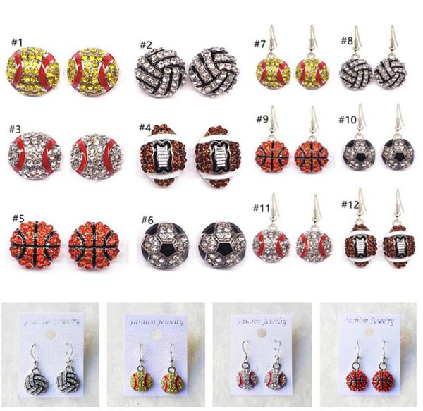 

women ladies diamond earrings eardrop sports ball game softball baseball basketball ear loop bling crystal jewelry ear accessories3974583, Red;brown